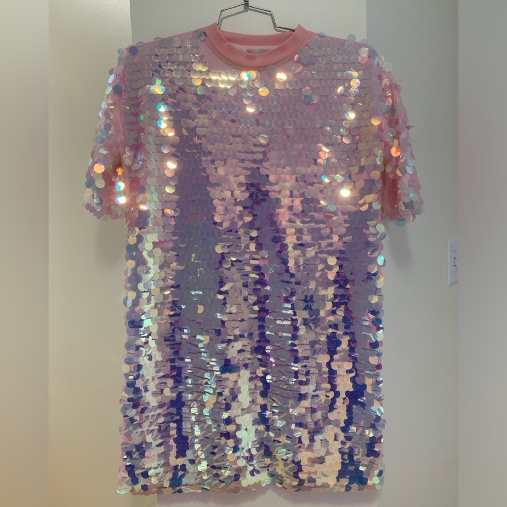 Missguided Pink Sequin TShirt Dress